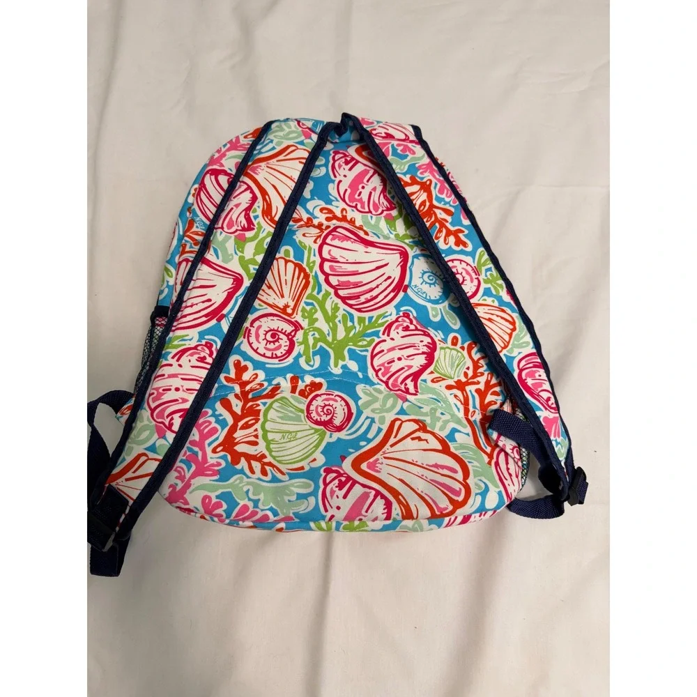N.Gil Coastal Seashell Coral Print Backpack Blue Pink Green Travel School Bag